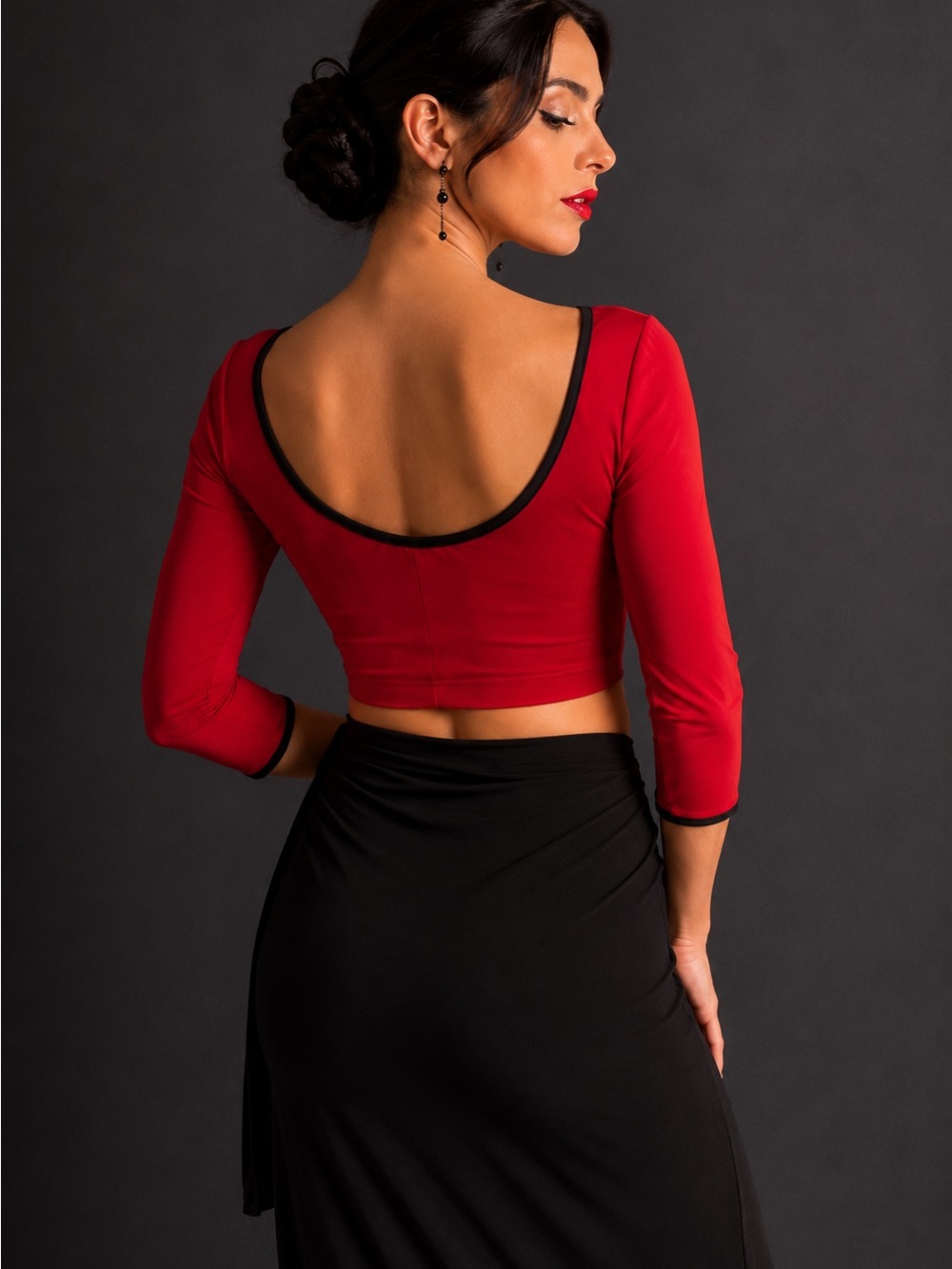Reversible Red Black Open Back Tango Top 3/4 Sleeve Dancewear Tango With Love